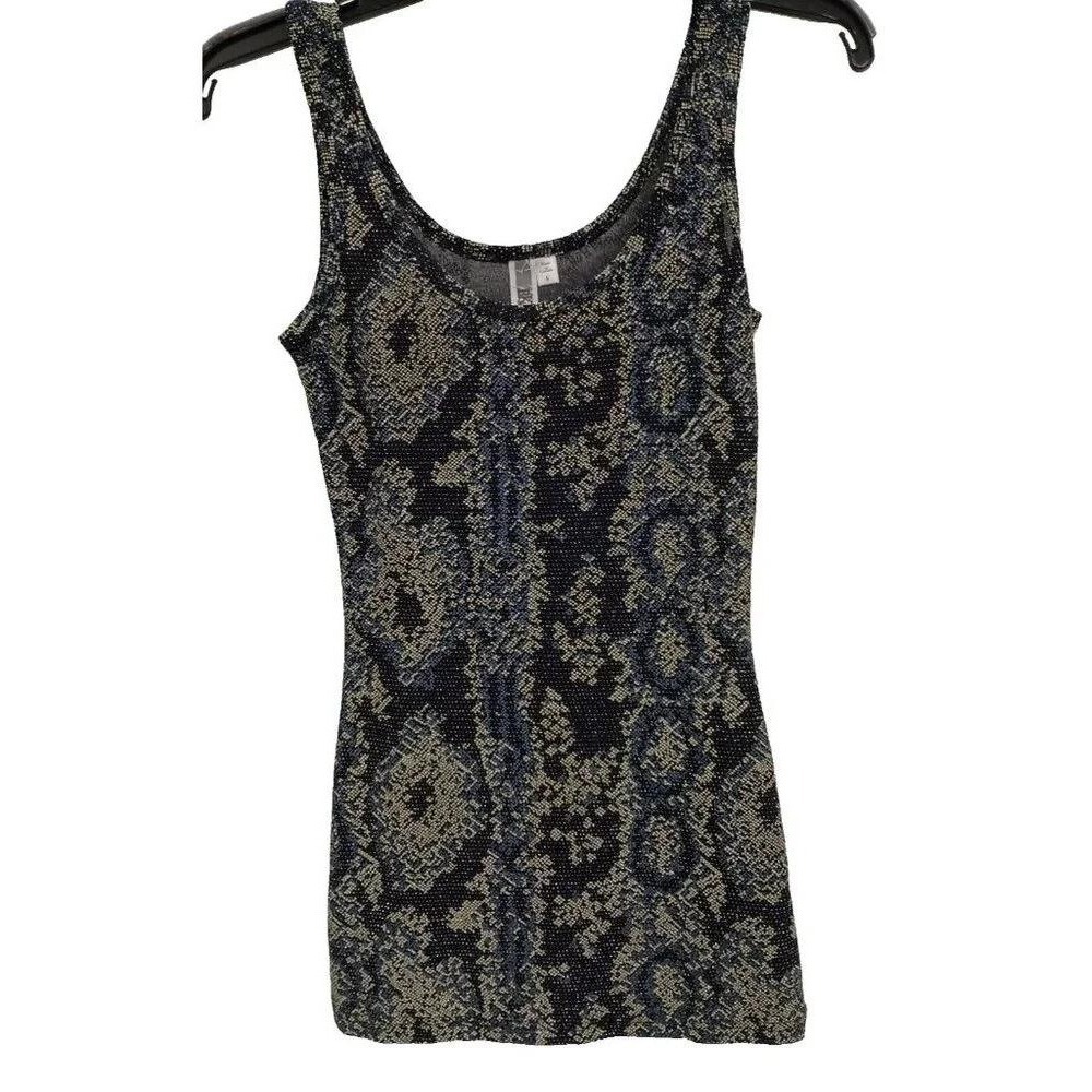 VTG Y2K BKE Tank Top Womens Small Black Snakeskin Metallic Sleeveless Grunge